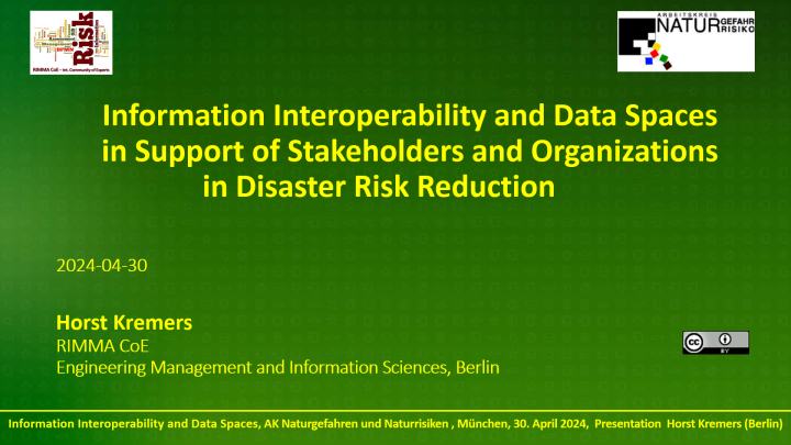 Horst Kremers, Information Interoperability and Data Spaces in DRR